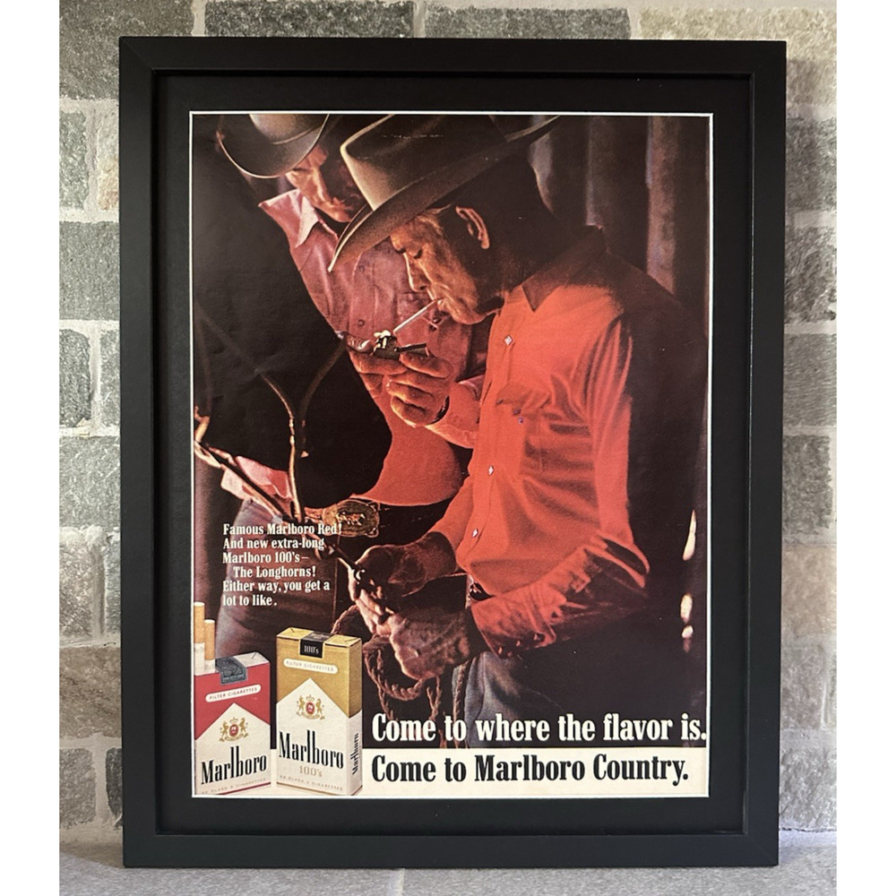 Framed 1968 Marlboro Cigarettes Cowboy Tobacco Horse Vintage Print Ad